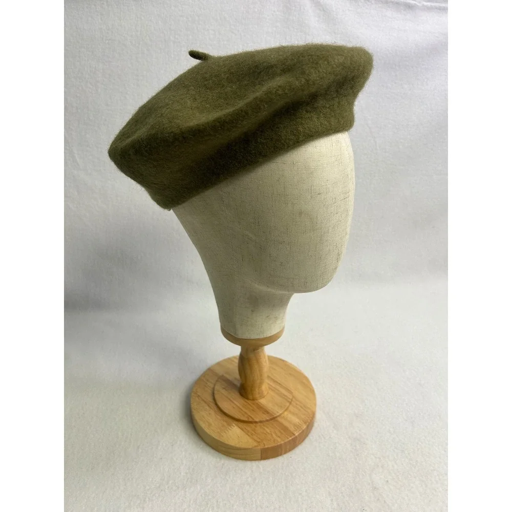 Parisian Dark Academia Womens OS Olive Green Wool Blend Classic Beret